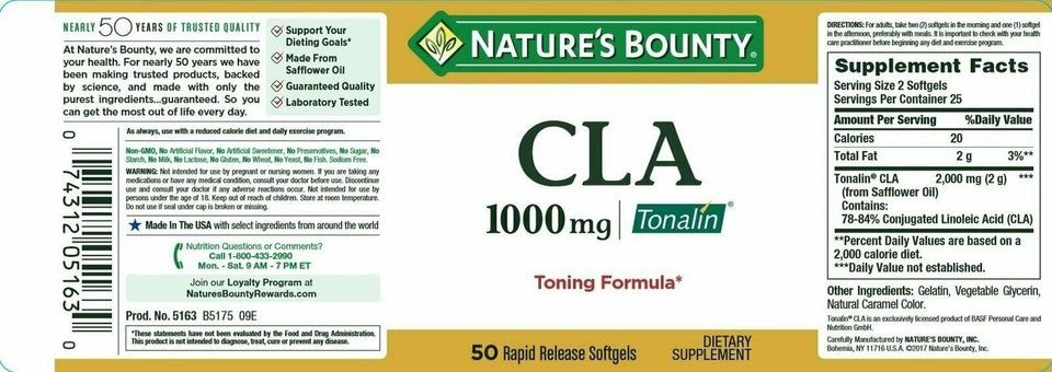 Nature's Bounty CLA 1000 mg Dietary Supplement Softgels