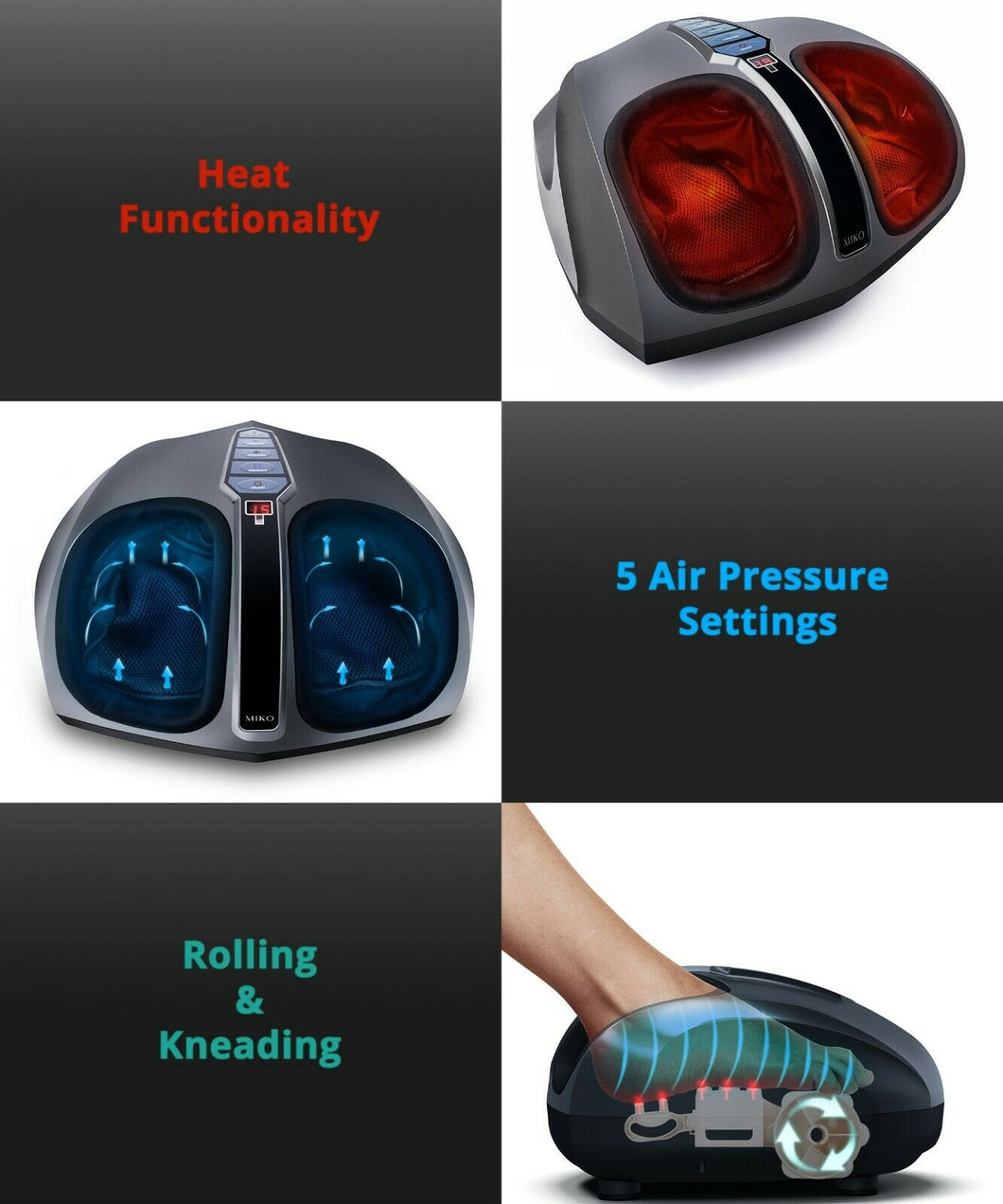 Miko Shiatsu Foot Massager With Deep Kneading, Heat Therapy, and Rolling Massage