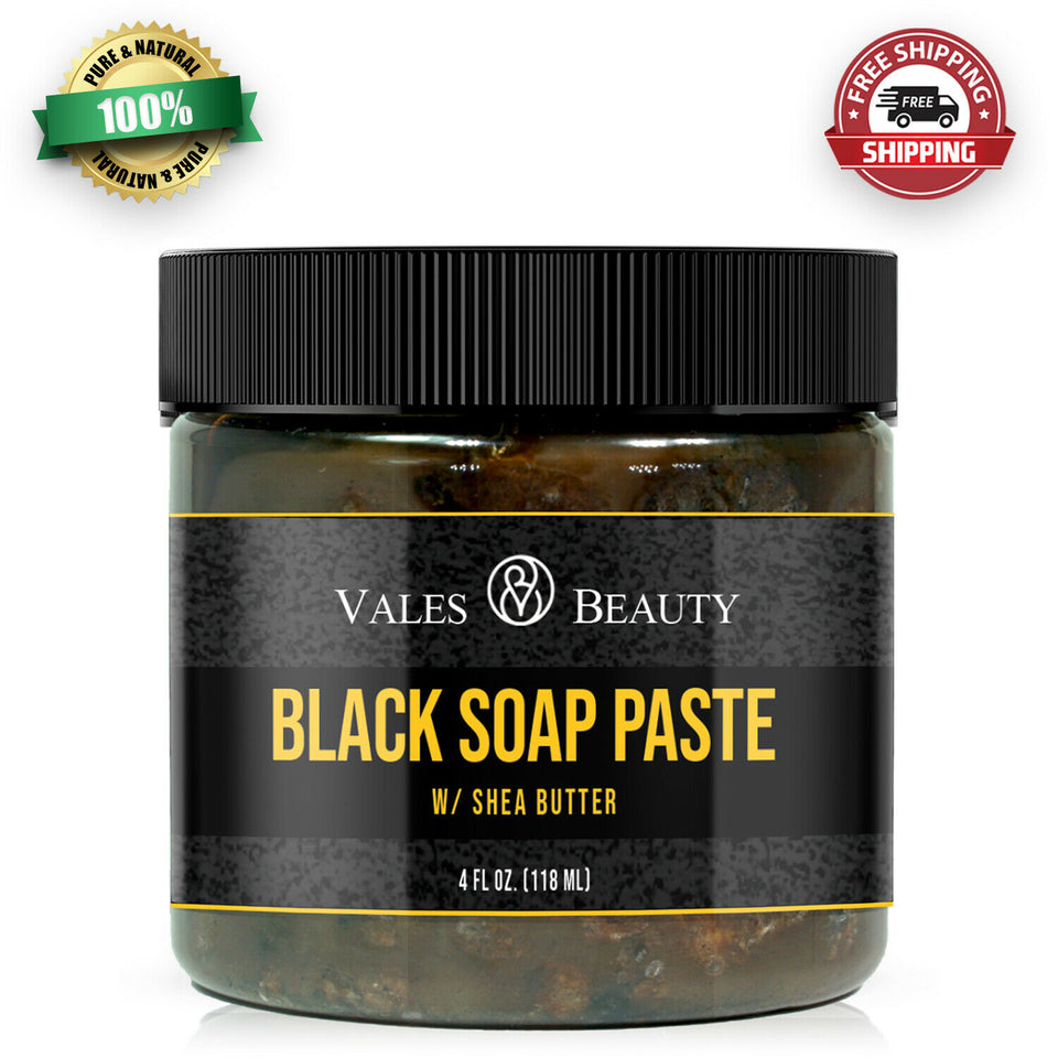 Raw African Black Soap Paste Body & Face Wash 4 oz For Acne Scars Stretch Marks