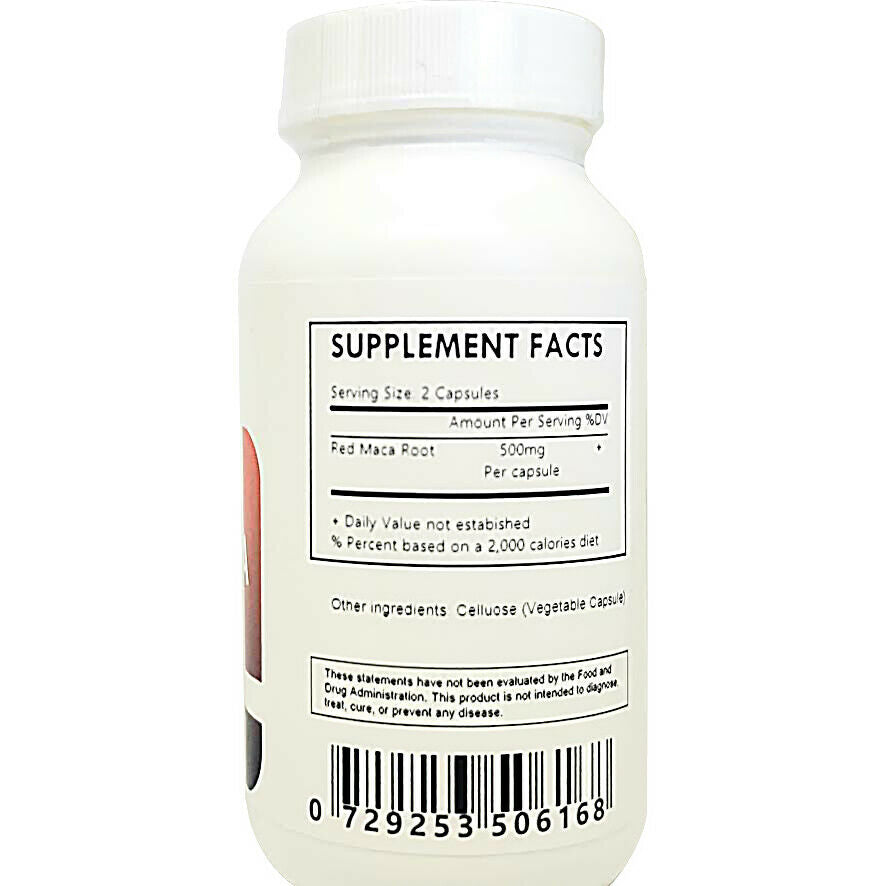 Red Maca Root - Vegetable Capsules 500mg Each - Non GMO