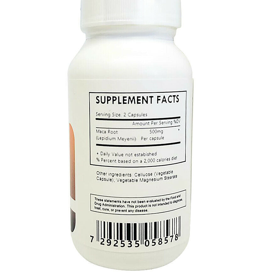 100 MACA ROOT POWDER Capsules - USDA ORGANIC - 500mg Each - Non GMO