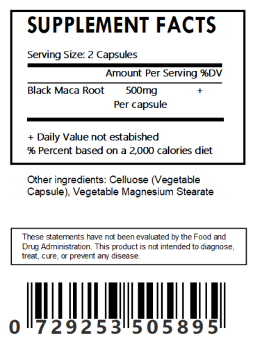 Black Maca Root - Vegetable Capsules 500mg Each - Non GMO