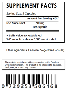 Red Maca Root - Vegetable Capsules 500mg Each - Non GMO