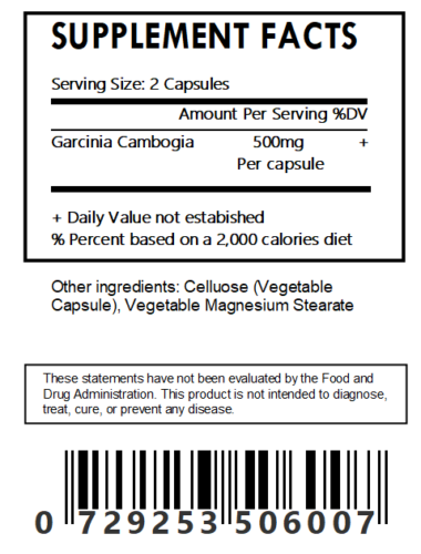 Garcinia Cambogia Extract Powder 120 Capsules 500mg Each (60% HCA)