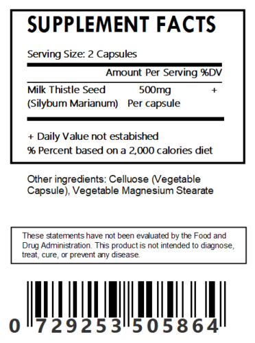 Milk Thistle Seed Powder Capsules - 500mg Each - Silybum Marianum -Various Sizes